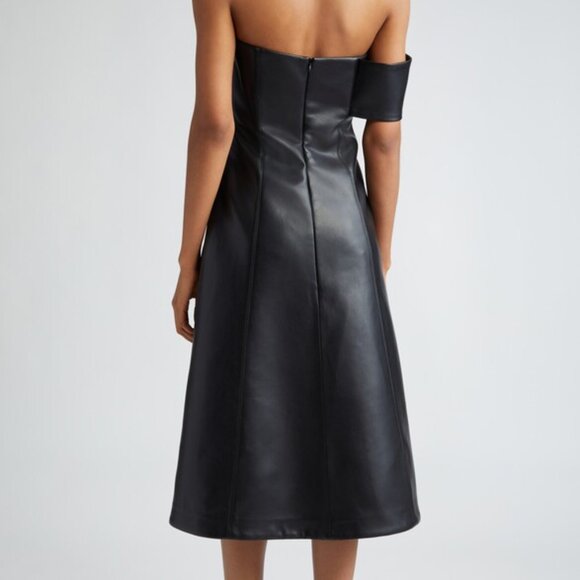 Israella Kobla New Simphi Black One Shoulder Faux Leather Dress Size 2 - Picture 3 of 9